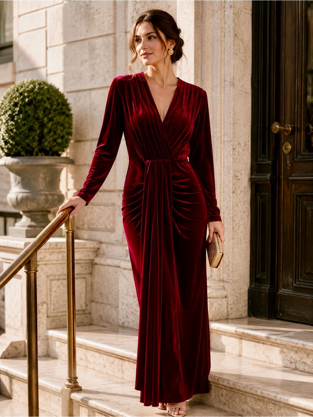 Elegant Burgundy Velvet Maxi Dress